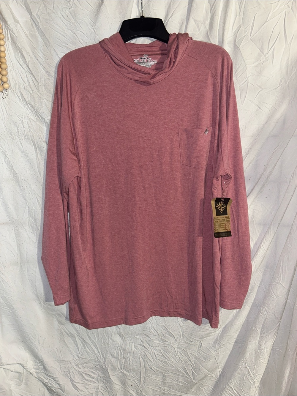 Nine Line / salty frog gear Chest-Pocket Hooded Long-Sleeve Tee - Rose 2X.  NWT